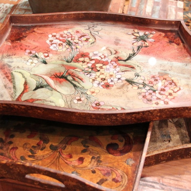 Kimberly Friedmutter - Raya Hand-Painted Glass/Wood Tray from Shangri-Las Vegas